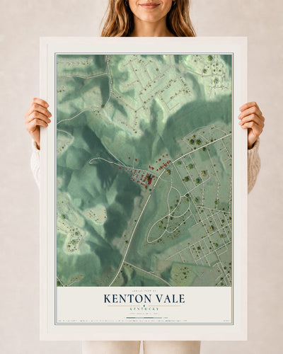 Map of Kenton Vale, Kentucky, 24 x 36 inch print in a white wood frame