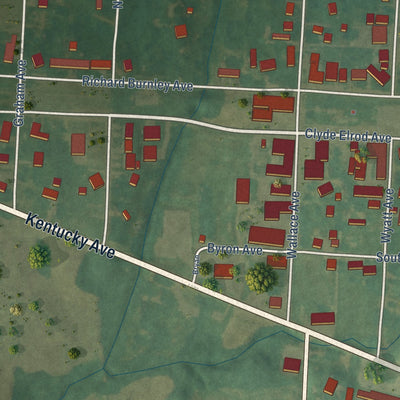 Close-up of the map of Kevil, Kentucky print showing street and building detail