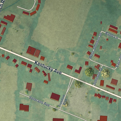 Second close-up of the map of Kevil, Kentucky print showing more streets and buildings