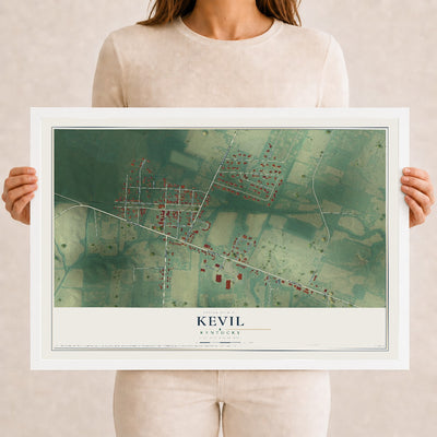 Map of Kevil, Kentucky, 12 x 18 inch print in a white wood frame