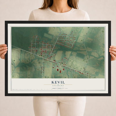 Map of Kevil, Kentucky, 18 x 24 inch print in a black wood frame