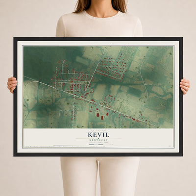 Map of Kevil, Kentucky, 24 x 36 inch print in a black wood frame