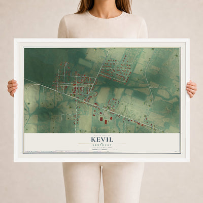 Map of Kevil, Kentucky, 24 x 36 inch print in a white wood frame