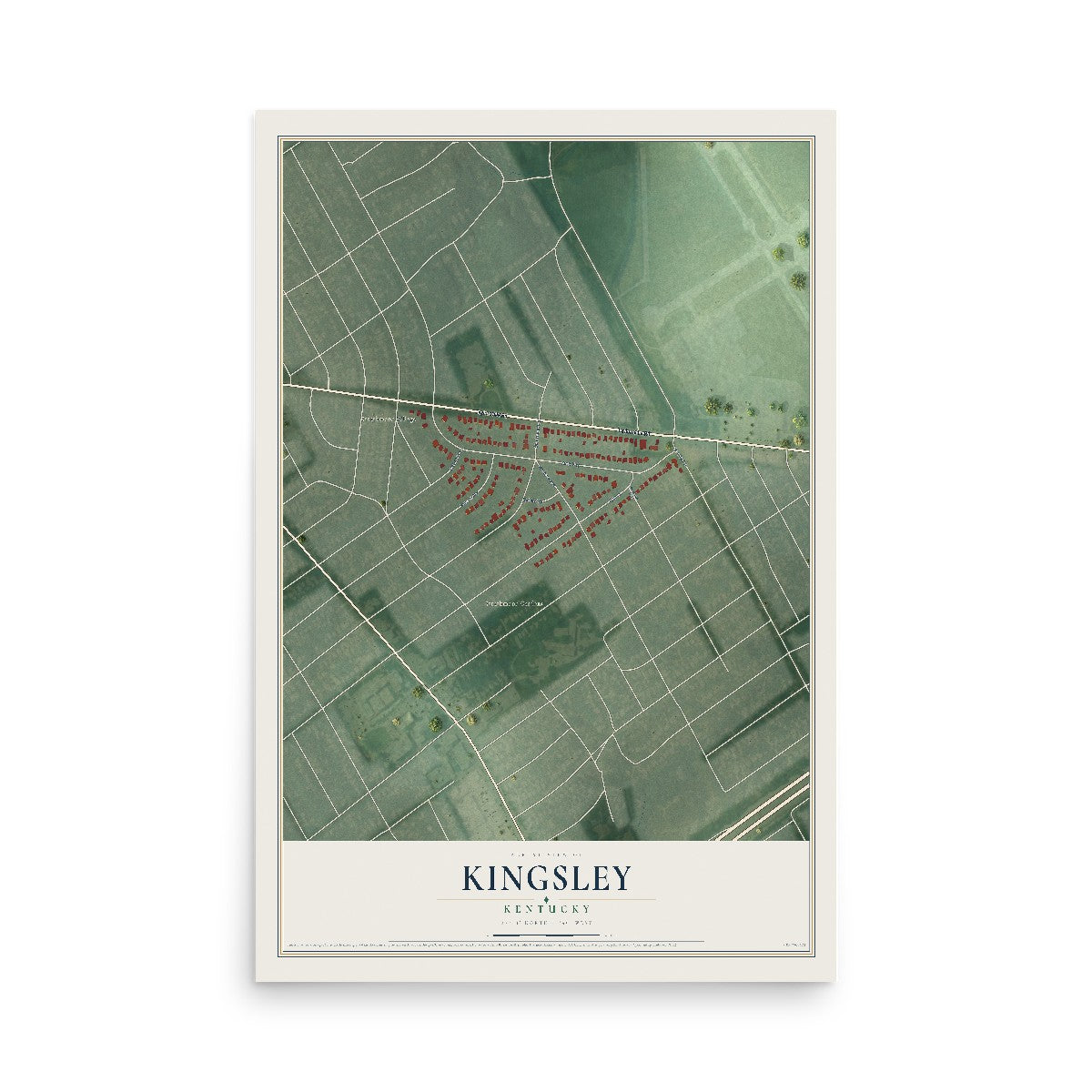 Map of Kingsley, Kentucky, 12 x 18 inch unframed archival matte print