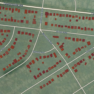 Close-up of the map of Kingsley, Kentucky print showing street and building detail