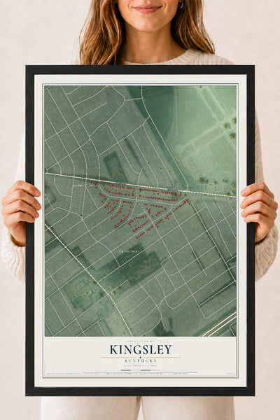 Map of Kingsley, Kentucky, 18 x 24 inch print in a black wood frame