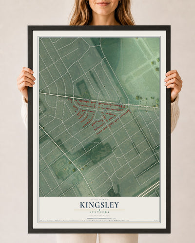 Map of Kingsley, Kentucky, 24 x 36 inch print in a black wood frame