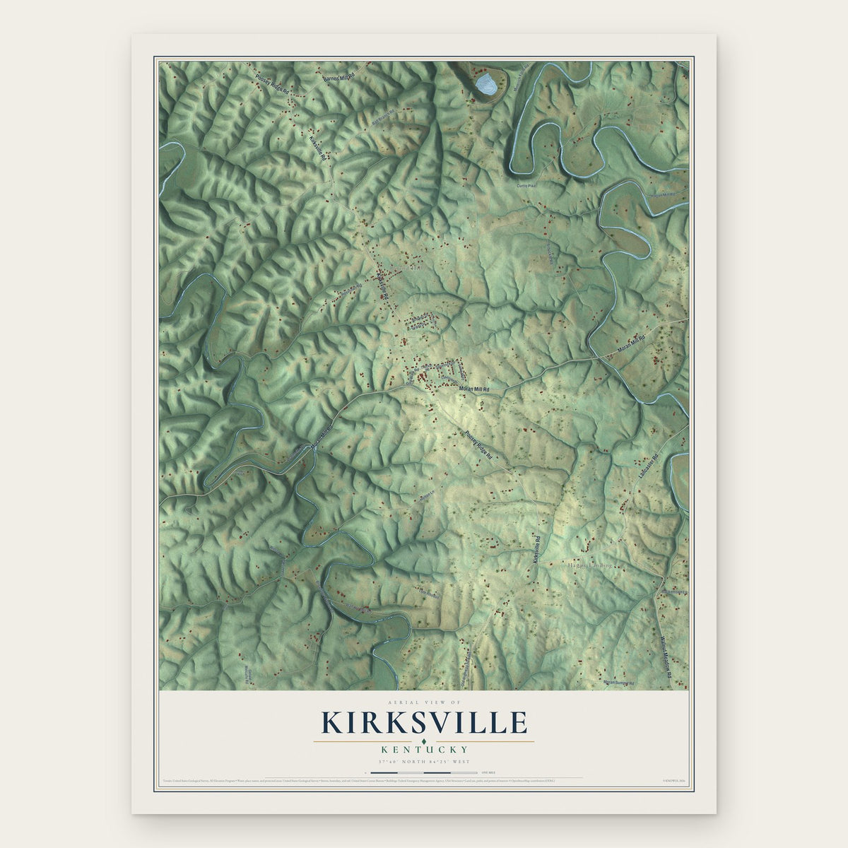 Kirksville, Kentucky map print, the full design