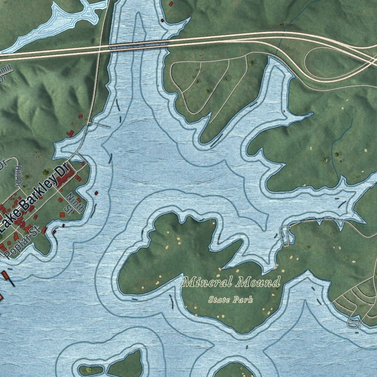 Close-up of the map of Kuttawa, Kentucky print showing street and building detail