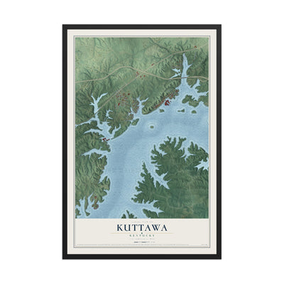 Map of Kuttawa, Kentucky, 12 x 18 inch print in a black wood frame