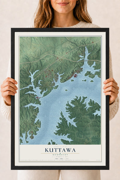 Map of Kuttawa, Kentucky, 18 x 24 inch print in a black wood frame