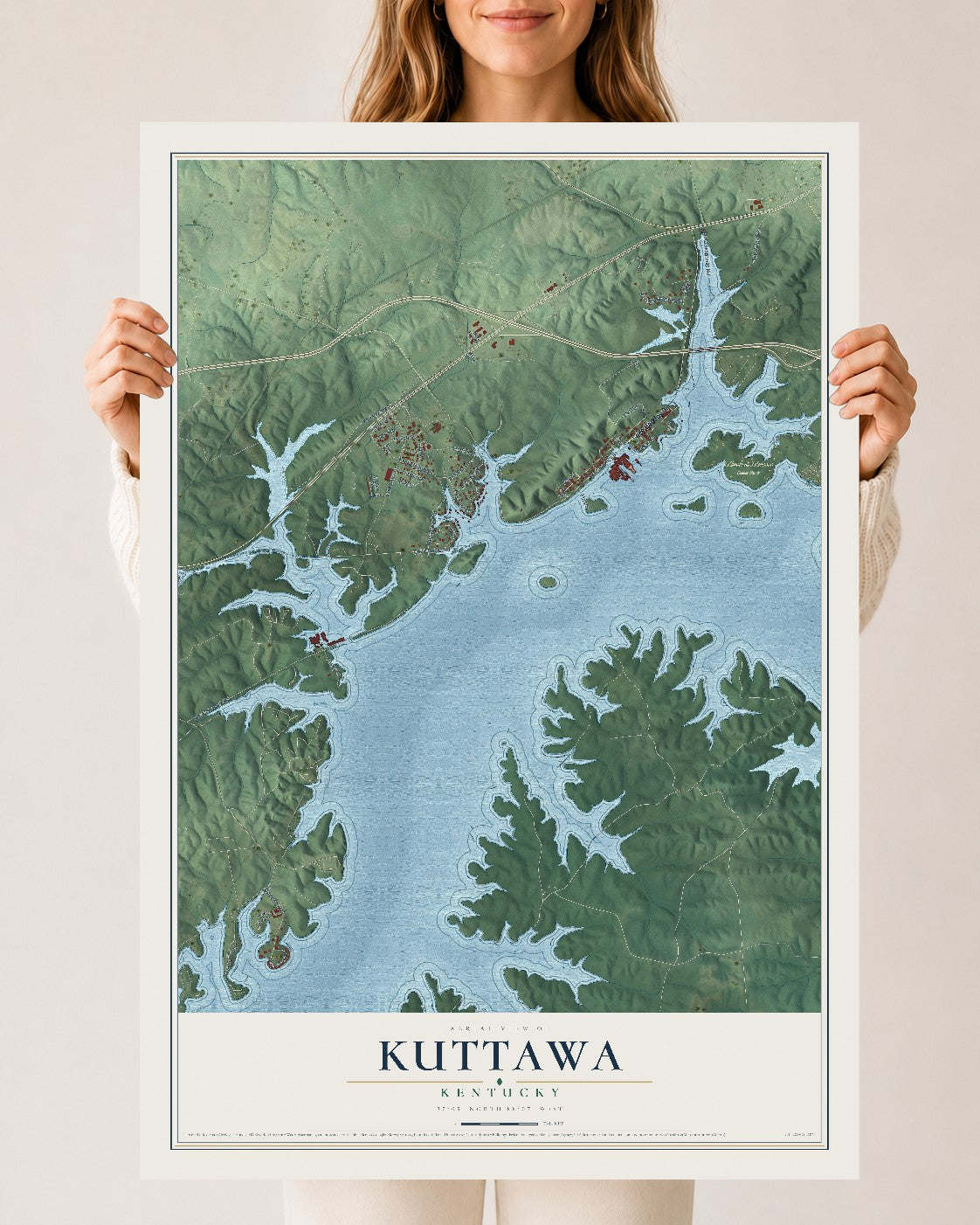 Map of Kuttawa, Kentucky, 24 x 36 inch unframed archival matte print