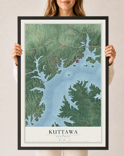 Map of Kuttawa, Kentucky, 24 x 36 inch print in a black wood frame