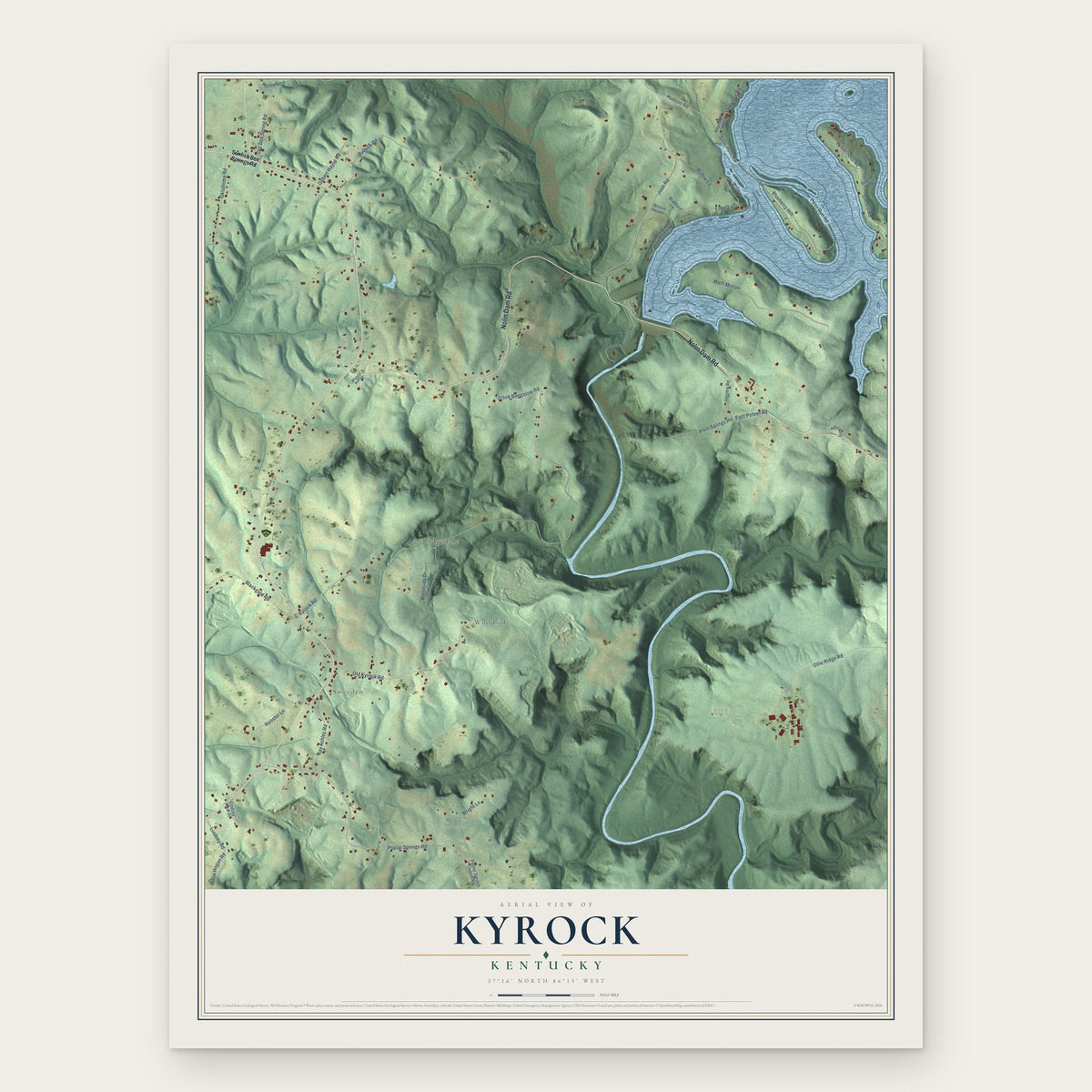 Kyrock, Kentucky map print, the full design