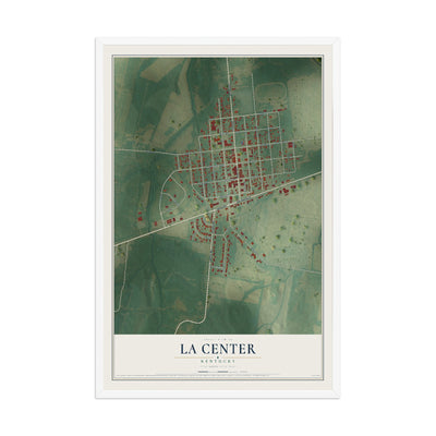Map of La Center, Kentucky, 12 x 18 inch print in a white wood frame