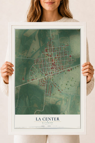 Map of La Center, Kentucky, 18 x 24 inch print in a white wood frame