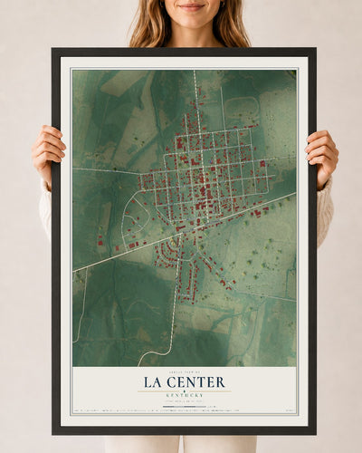 Map of La Center, Kentucky, 24 x 36 inch print in a black wood frame