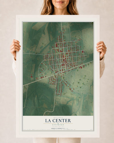 Map of La Center, Kentucky, 24 x 36 inch print in a white wood frame