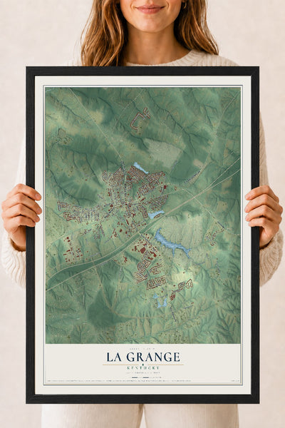 Map of La Grange, Kentucky, 18 x 24 inch print in a black wood frame