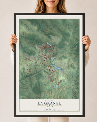 Map of La Grange, Kentucky, 24 x 36 inch print in a black wood frame