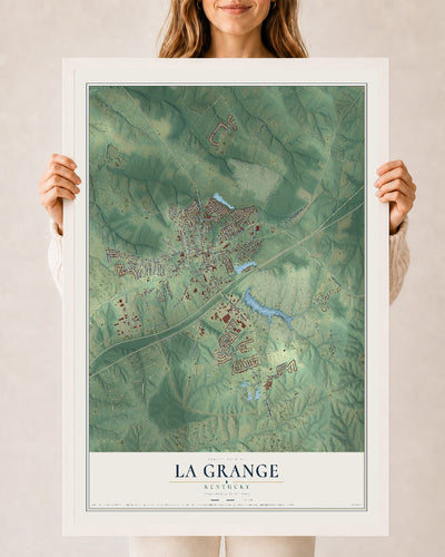 Map of La Grange, Kentucky, 24 x 36 inch print in a white wood frame