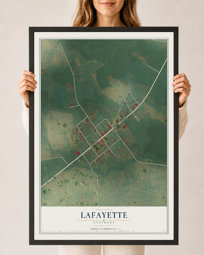 Map of LaFayette, Kentucky, 24 x 36 inch print in a black wood frame