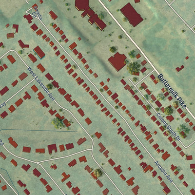 Second close-up of the map of Lakeside Park, Kentucky print showing more streets and buildings