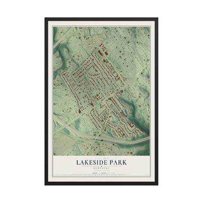 Map of Lakeside Park, Kentucky, 12 x 18 inch print in a black wood frame