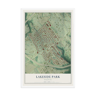 Map of Lakeside Park, Kentucky, 12 x 18 inch print in a white wood frame