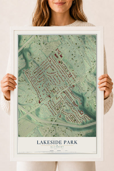 Map of Lakeside Park, Kentucky, 18 x 24 inch print in a white wood frame