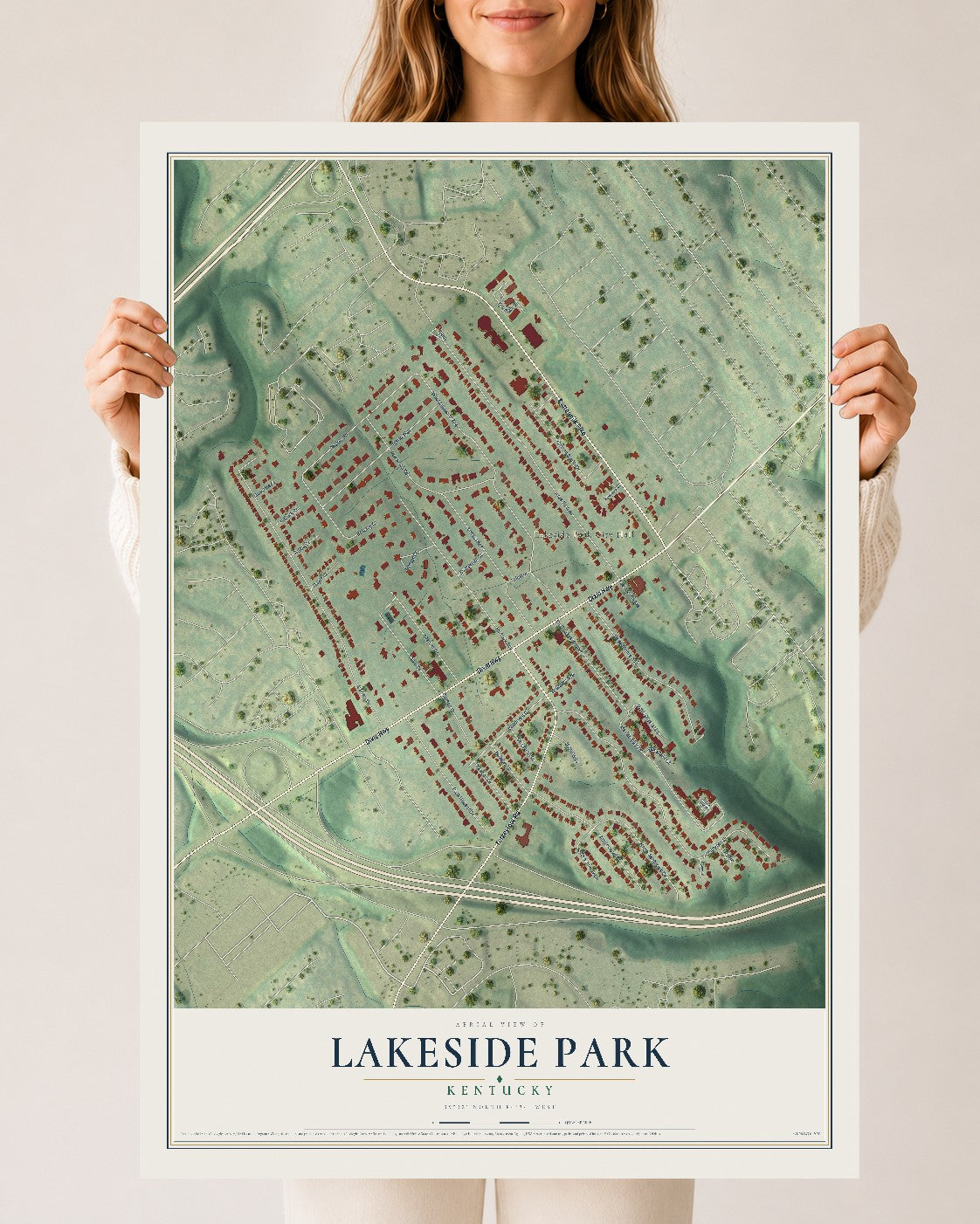 Map of Lakeside Park, Kentucky, 24 x 36 inch unframed archival matte print