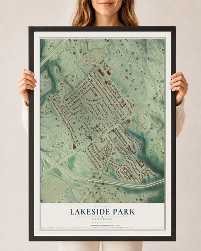 Map of Lakeside Park, Kentucky, 24 x 36 inch print in a black wood frame