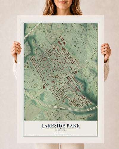 Map of Lakeside Park, Kentucky, 24 x 36 inch print in a white wood frame