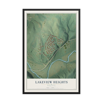 Map of Lakeview Heights, Kentucky, 12 x 18 inch print in a black wood frame