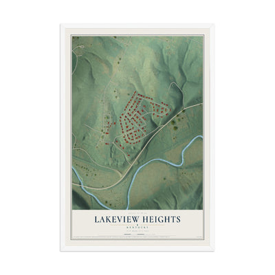 Map of Lakeview Heights, Kentucky, 12 x 18 inch print in a white wood frame