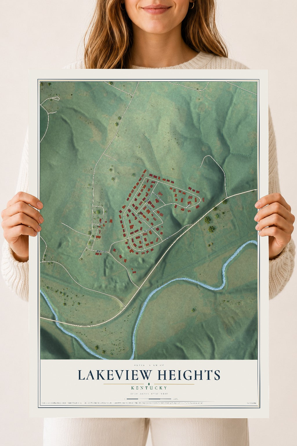 Map of Lakeview Heights, Kentucky, 18 x 24 inch unframed archival matte print