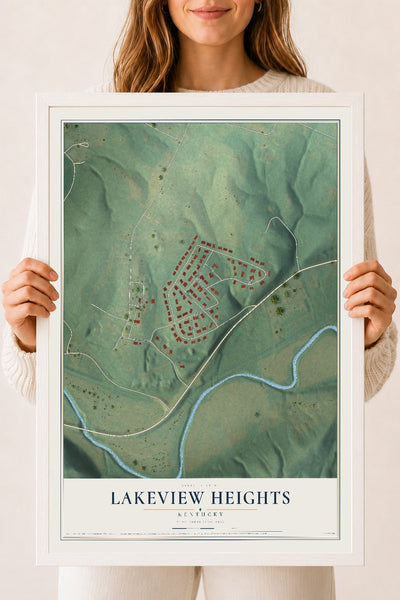 Map of Lakeview Heights, Kentucky, 18 x 24 inch print in a white wood frame