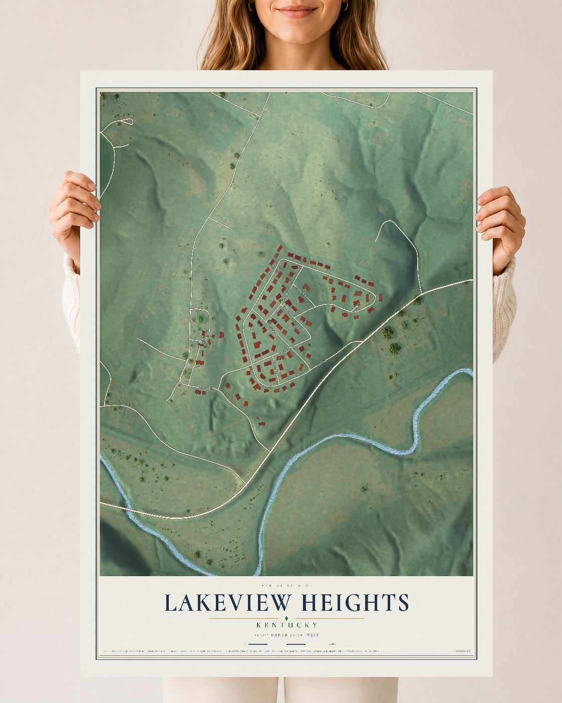 Map of Lakeview Heights, Kentucky, 24 x 36 inch unframed archival matte print