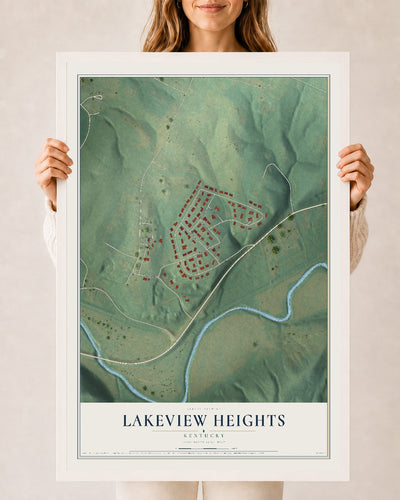 Map of Lakeview Heights, Kentucky, 24 x 36 inch print in a white wood frame