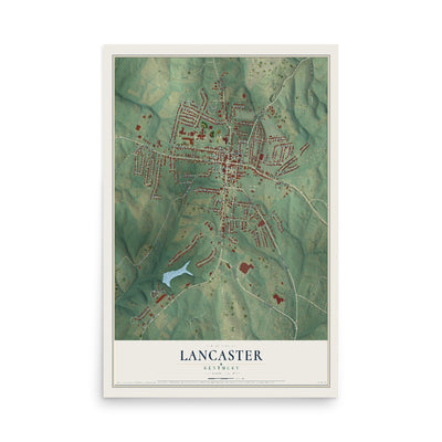 Map of Lancaster, Kentucky, 12 x 18 inch unframed archival matte print