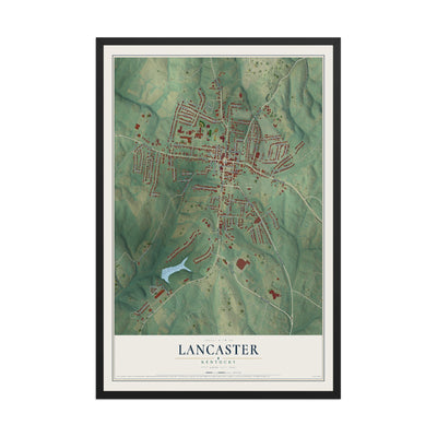 Map of Lancaster, Kentucky, 12 x 18 inch print in a black wood frame