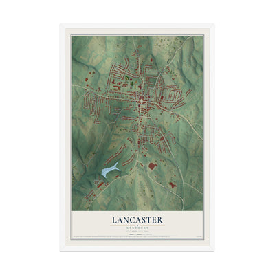 Map of Lancaster, Kentucky, 12 x 18 inch print in a white wood frame