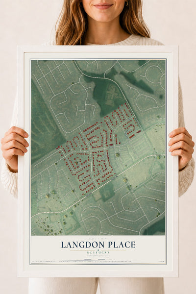 Map of Langdon Place, Kentucky, 18 x 24 inch print in a white wood frame