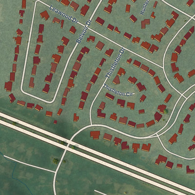 Close-up of the map of Lansdowne, Kentucky print showing street and building detail