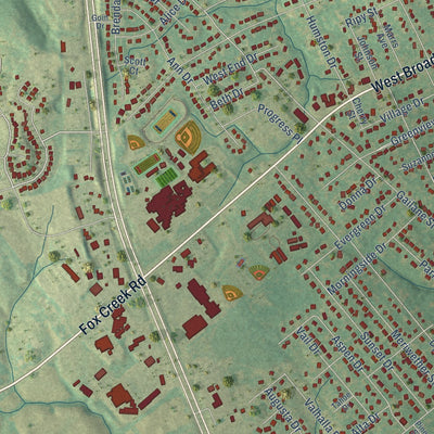 Close-up of the map of Lawrenceburg, Kentucky print showing street and building detail