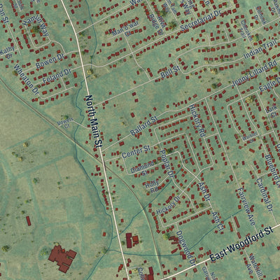 Second close-up of the map of Lawrenceburg, Kentucky print showing more streets and buildings