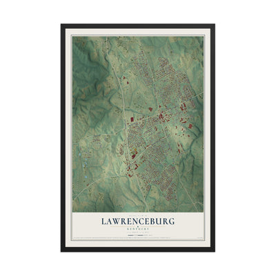 Map of Lawrenceburg, Kentucky, 12 x 18 inch print in a black wood frame