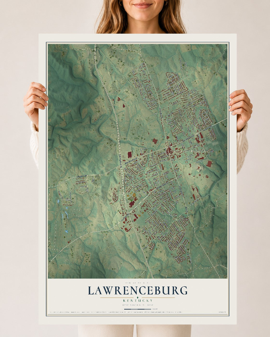 Map of Lawrenceburg, Kentucky, 24 x 36 inch unframed archival matte print