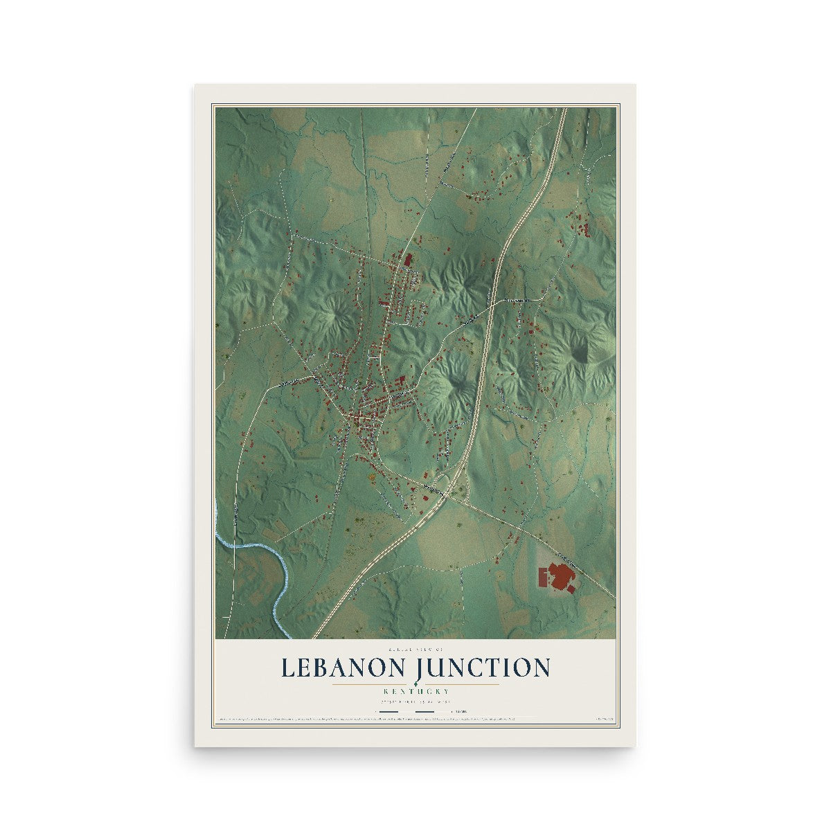 Map of Lebanon Junction, Kentucky, 12 x 18 inch unframed archival matte print