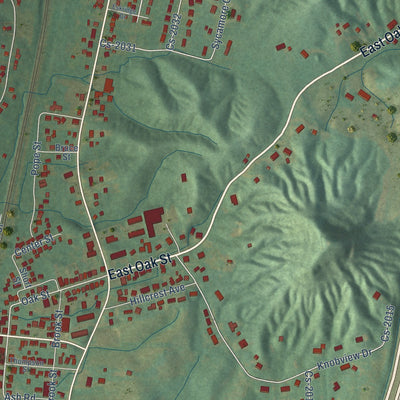 Close-up of the map of Lebanon Junction, Kentucky print showing street and building detail